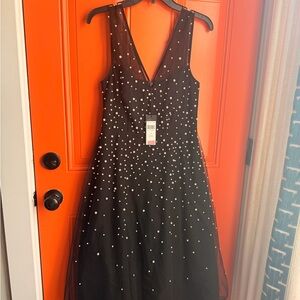 BCBGMaxAzria Black Dress with White Pearl Details